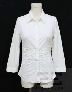 Prada White Ruched Button Down Shirt Size 42  