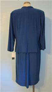 16W Alex Evenings Dusty Royal Blue Mock 2 Pc Embellished Draped Dress 