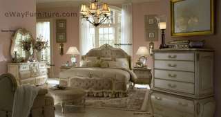 White Wood King Mansion Bed Master Bedroom Furniture  