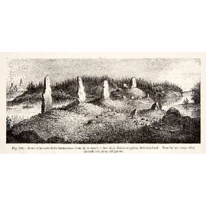  1889 Wood Engraving Rows Mounds Bautastones Graves 