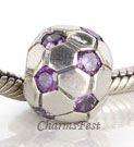 925 Sterling Silver Round Soccer Ball Purple CZ Bead fit European 