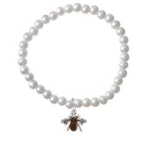  Silver Bee with Amber Resin Body   Czech Glass Pearl Charm 