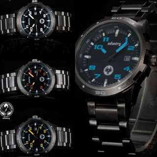   Fashion Date Stainless Steel Mens Army Sports Quartz Wrist Watch + Box