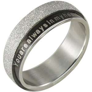  Steel Black and Sparkle Silver You are always in my heart 6mm Band 