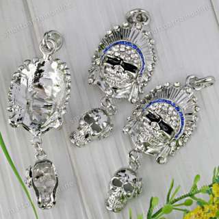 Crystal Silver Plated Indian Mask Dangle Skull Pendant  