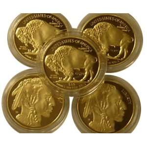    Lot of 5   2006 $50 Gold Buffalo Replica Coins 