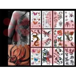   Body Art, Temporary Tattoo Sticker, Butterfly Flower Scorpion Dragon