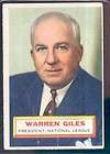 1956 Topps President Harding Card 1 125 Warren Giles 2 50 Bonus  