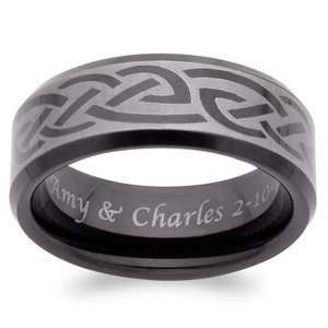    Mens Engraved Blackened Tungsten Celtic Band, Size 7 Jewelry