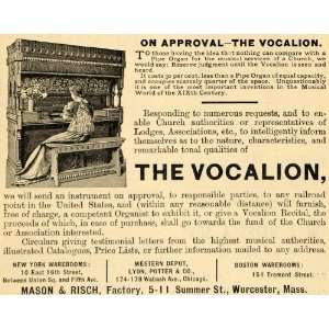 1891 Ad Vocalion Pipe Organ Churches Mason Risch Mass   Original Print 