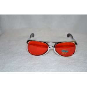   Red Elvis Sunglasses with Silver Frame   Aviator Glasses Toys & Games