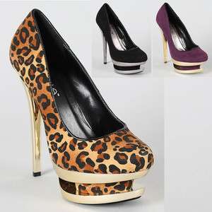   Shoes High Heels Stiletto Suede Pumps Black Purple Leopard Size  