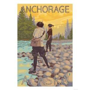  Women Fly Fishing, Anchorage, Alaska Giclee Poster Print 