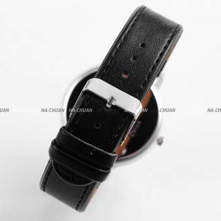 New Fashion Pencil Boy Girl Lady Black Leather Wrist Quartz Watch 