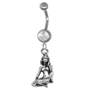 Sterling Silver Virgo Virgin Horoscope Belly Ring with Clear Jeweled 