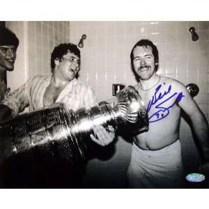 Billy Smith New York Islanders   with Cup in Locker Room   Autographed 