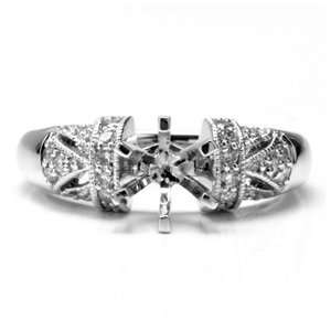   Diamond, 14K White Gold Vintage Engagement Setting/ Ring Jewelry