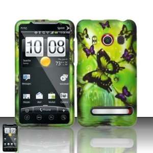 GREEN BUTTERFLY Hard Rubber Feel Plastic Design Cover Case for HTC Evo 