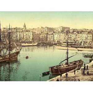 Vintage Travel Poster   Old Harbor (Vieux Port) Marseille France with 
