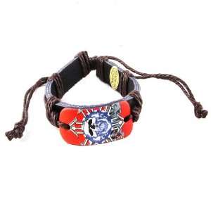 Trendy Celeb Leather Bracelet  Skull with Black Cord   Adjustable Size 