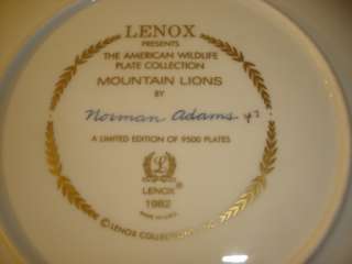 Lenox wildlife plate collection  Mountain Lions   box.  