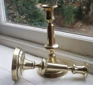 Old Antique English Brass Candlesticks pr 1860s Baluster Vintage 