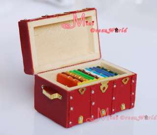 12 Dollhouse Miniature Vintage Dark Red Trunk Box  