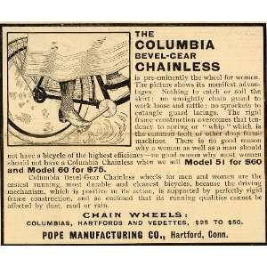1899 Ad Antique Pope Columbia Bevel Gear Chainless Bicycles Hartford 