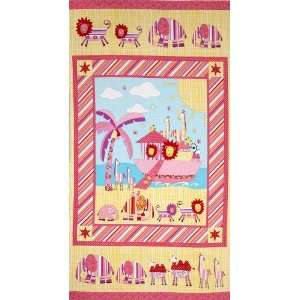  44 Wide Two By Two Noahs Ark Panel Pink Fabric By The 