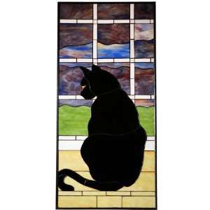  20W X 42H Cat In Window Stained Glass Window