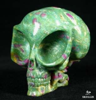Ruby Fuchsite Carved Alien Crystal Skull, Healing  