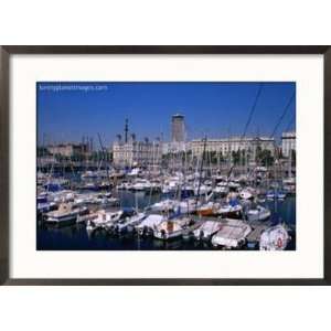 Boats Moored at Port Vell, Barcelona, Spain Scenic Framed Photographic 
