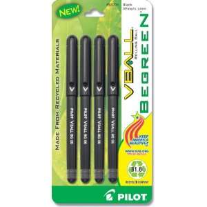 Pilot VBall BeGreen Rolling Ball Pen, Extra Fine Point, 4 Pack, Black 