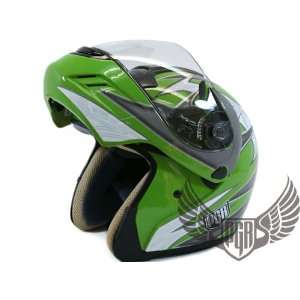   Face Motorcycle Helmet DOT Approved (Medium, Green Silver) Automotive