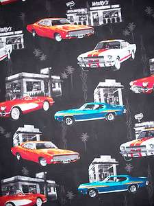 RETRO CARS MUSTANG VET BLK MUSCLE COTTON FABRIC  