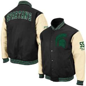   State Spartans Black Sparty Varsity Letterman Button Up Jacket (Large