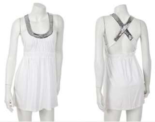 NEW Spring Summer Sequin Criss Cross Back Strapless Mini Dress White 
