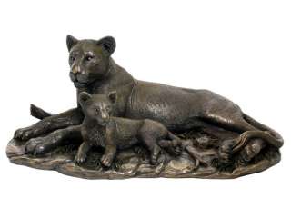 LIONESS & LION Baby CUB STATUE 15 Wildlife Sculpture Figure Bronze 