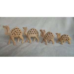  Hand Carved, Wooden, Arabian Camels   Set Of Four Kitchen 
