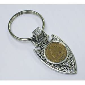 Indian Cent in Silvertone Arrowhead Key Ring