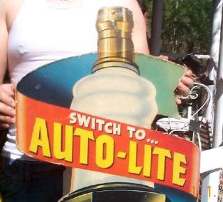 Vintage Original Auto Lite Spark plug Advertising Sign 4 Gasoline Oil 