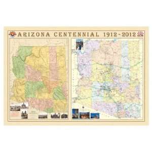  Arizona Centennial Wall Map Satin Laminated Mount 