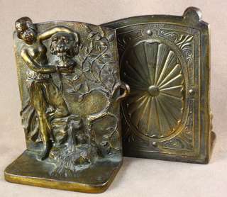 ANTIQUE ART DECO PIN UP CAST IRON BOOKENDS GYPSY GIRL GETTING WINE 