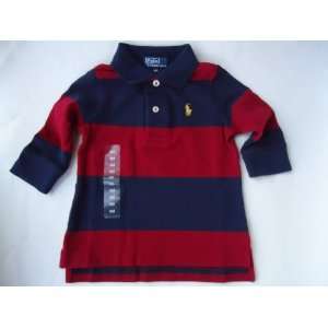 Ralph Lauren Polo Pony Baby Infant Mesh Shirt Red Navy Blue Stripes 