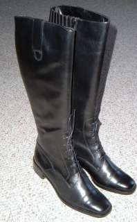   VANELI BLACK CALF LEATHER LACE UP KNEE HIGH RIDING BOOTS SZ 8 M  