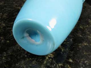 Vtg Antique Victorian Hand Blown Blue Milk Glass Ruffle Vase  