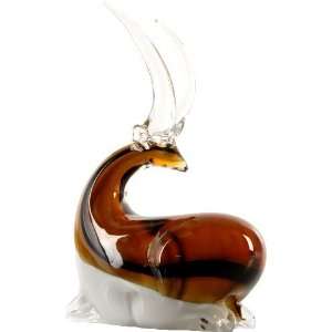   X1199 Handmade Art Glass Amber & White Deer Sculpture 