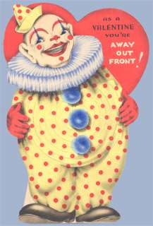 Vintage Valentines Day Card CLOWN w/Pop Up BELLY 1940s  