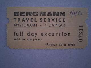 BERGMANN TRAVEL SERVICE TICKET AMSTERDAM 1972  