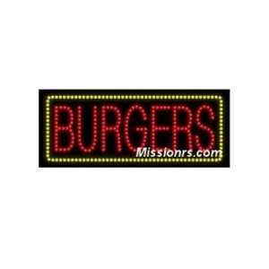  LED Sign, Burgers Sign, Red and Yellow